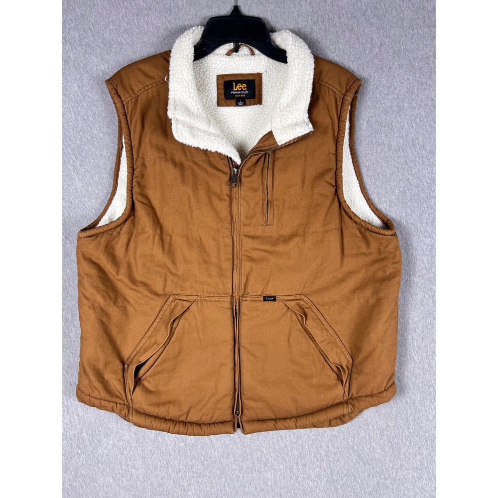Lee Premium Select Mens Large Brown Canvas Sherpa Lined Detroit Style Work Vest